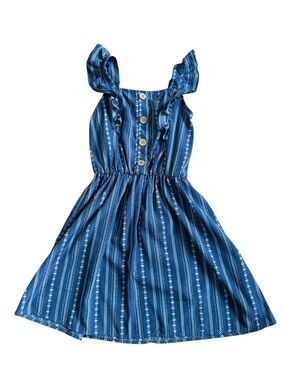 Jenna & Jessie Girls Blue Striped Ruffle Button-Front Dress